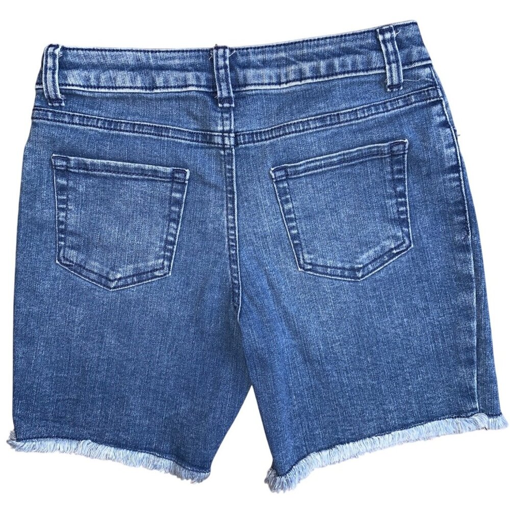 Cat & Jack Girls Ultimate Stretch Blue Denim Shorts Mid-Rise Frayed Hem Large - Picture 2 of 7